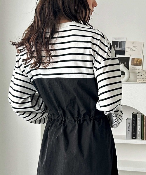 セール】春 にぴったり！レイヤード風ビスチェドッキングワンピース