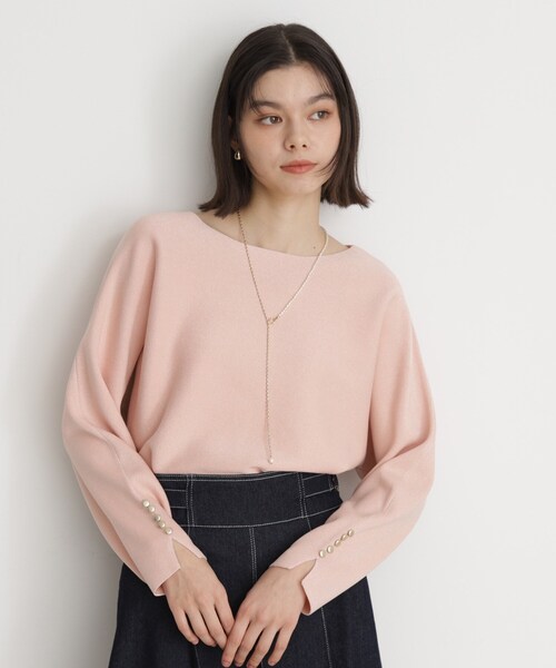 THE SHOP TK （ザ ショップ ティーケー ）の「ドルマン袖釦ニット【洗濯機OK】（ニット/セーター・レディース・ピンク/スミクロ/ライトグリーン/ナチュラル・12/13）」の4枚目の写真