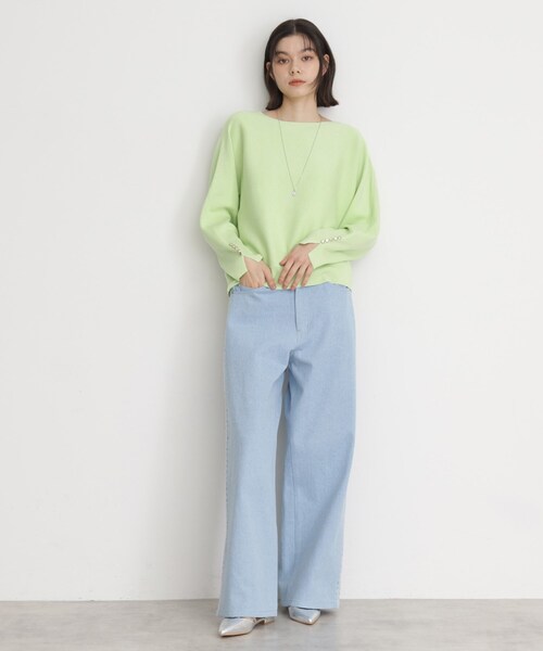 THE SHOP TK （ザ ショップ ティーケー ）の「ドルマン袖釦ニット【洗濯機OK】（ニット/セーター・レディース・ピンク/スミクロ/ライトグリーン/ナチュラル・12/13）」の9枚目の写真