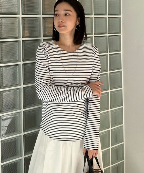 Drawer - 新品未使用ドゥロワー購入ボーダーカットソー セール】フロントダブルボーダーカットソー（Tシャツ/カットソー