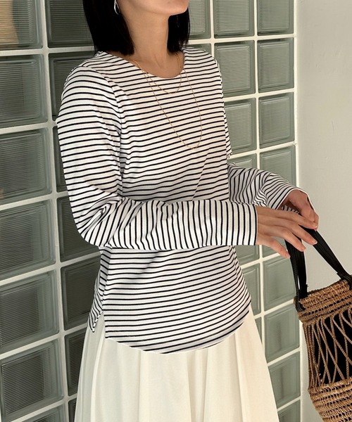 セール】フロントダブルボーダーカットソー（Tシャツ/カットソー