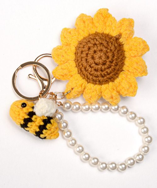 セール】ひまわり＆ハニービーニットチャーム 向日葵 サンフラワー 蜂