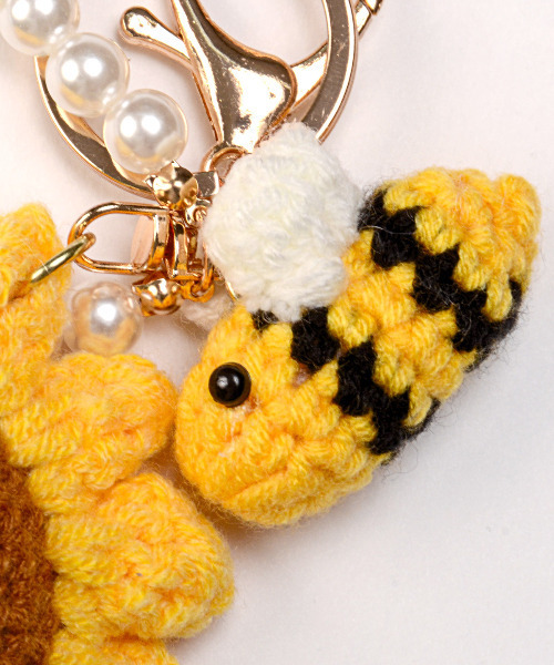 セール】ひまわり＆ハニービーニットチャーム 向日葵 サンフラワー 蜂