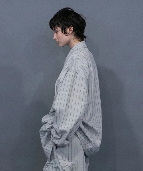 my beautiful landlet（マイビューティフルランドレット）の「【my beautiful landlet】 DOBBY STRIPE / HERRINGBONE COVERALL JACKET（カバーオール・メンズ・ライトグレー/ブラック・1/0）」の5枚目の写真