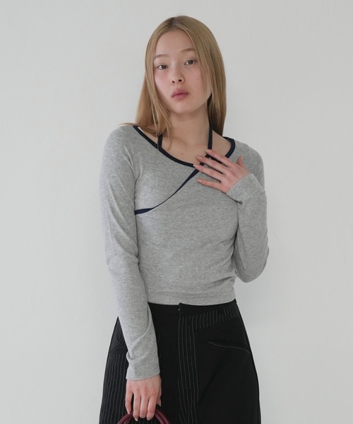 Uenui(ウニュイ)の「【 cunii 】配色 バイカラー レイヤード ロングスリーブTシャツ(Tシャツ/カットソー・レディース・ネイビー/グレー/アイボリー/ブラック・FREE)」の3枚目の写真