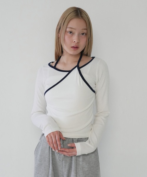 Uenui(ウニュイ)の「【 cunii 】配色 バイカラー レイヤード ロングスリーブTシャツ(Tシャツ/カットソー・レディース・ネイビー/グレー/アイボリー/ブラック・FREE)」の1枚目の写真