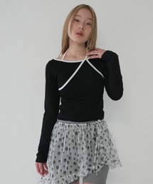 【 cunii 】配色 バイカラー レイヤード ロングスリーブTシャツ