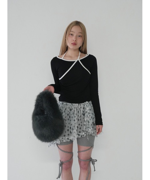 Uenui(ウニュイ)の「【 cunii 】配色 バイカラー レイヤード ロングスリーブTシャツ(Tシャツ/カットソー・レディース・ネイビー/グレー/アイボリー/ブラック・FREE)」の10枚目の写真