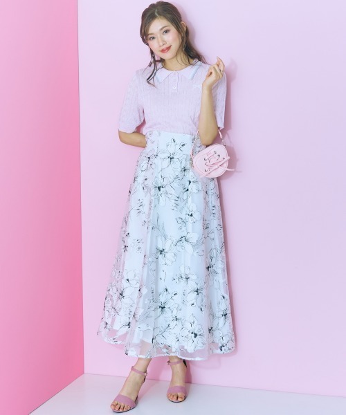 marun（マルン）の「＜大きいサイズ＞リボン刺しゅうポロニットmarun（ニット/セーター・レディース・ピンク/オフホワイト・5L/4L/3L/LL/L）」の14枚目の写真