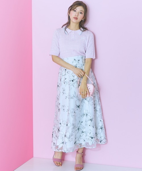 marun（マルン）の「＜大きいサイズ＞リボン刺しゅうポロニットmarun（ニット/セーター・レディース・ピンク/オフホワイト・5L/4L/3L/LL/L）」の15枚目の写真