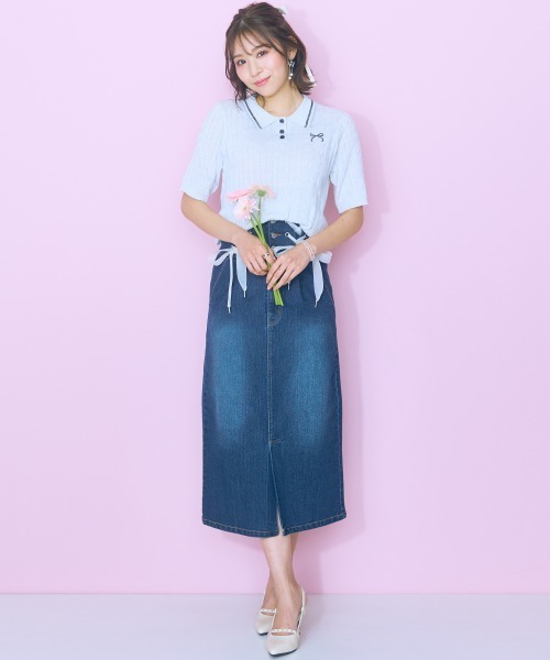 marun（マルン）の「＜大きいサイズ＞リボン刺しゅうポロニットmarun（ニット/セーター・レディース・ピンク/オフホワイト・5L/4L/3L/LL/L）」の18枚目の写真