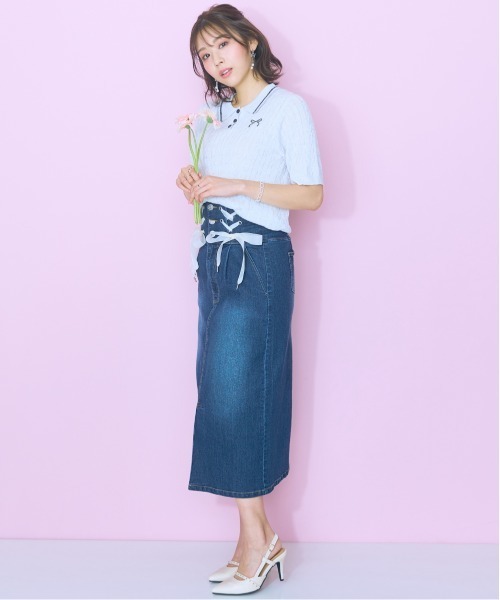 marun（マルン）の「＜大きいサイズ＞リボン刺しゅうポロニットmarun（ニット/セーター・レディース・ピンク/オフホワイト・5L/4L/3L/LL/L）」の19枚目の写真