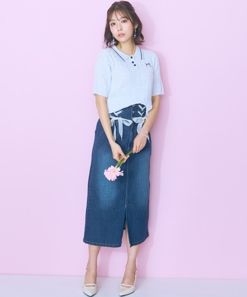 marun（マルン）の「＜大きいサイズ＞リボン刺しゅうポロニットmarun（ニット/セーター・レディース・ピンク/オフホワイト・5L/4L/3L/LL/L）」の20枚目の写真