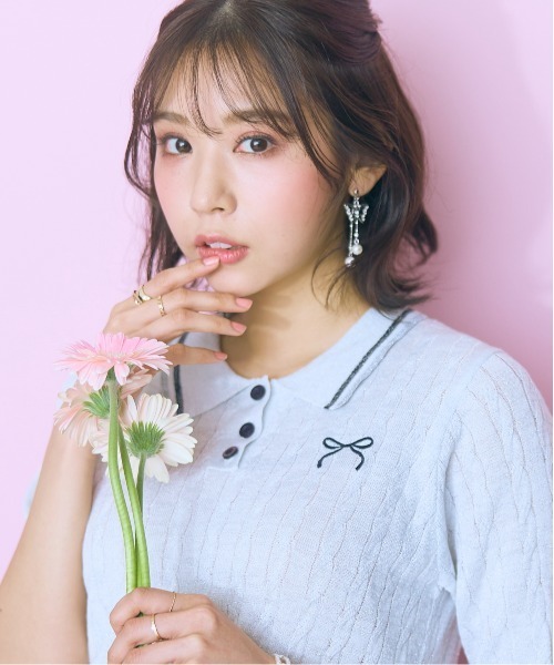 marun（マルン）の「＜大きいサイズ＞リボン刺しゅうポロニットmarun（ニット/セーター・レディース・ピンク/オフホワイト・5L/4L/3L/LL/L）」の10枚目の写真