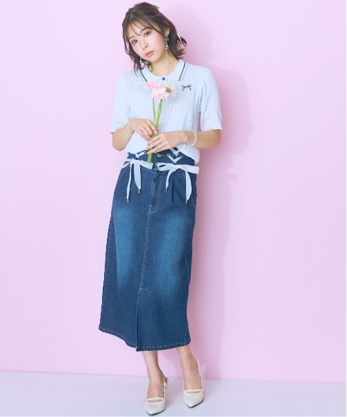 marun（マルン）の「＜大きいサイズ＞リボン刺しゅうポロニットmarun（ニット/セーター・レディース・ピンク/オフホワイト・5L/4L/3L/LL/L）」の21枚目の写真