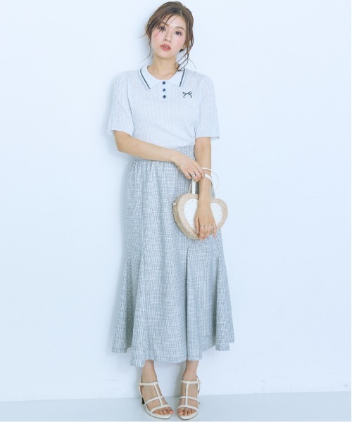 marun（マルン）の「＜大きいサイズ＞リボン刺しゅうポロニットmarun（ニット/セーター・レディース・ピンク/オフホワイト・5L/4L/3L/LL/L）」の16枚目の写真