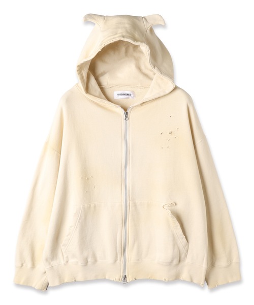 DISCOVERED（ディスカバード）の「DEVIL EAR DAMAGE HOODIE（パーカー・メンズ・オフホワイト/ブラック・3/1）」の5枚目の写真