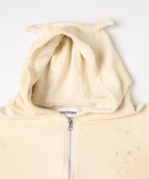 DISCOVERED（ディスカバード）の「DEVIL EAR DAMAGE HOODIE（パーカー・メンズ・オフホワイト/ブラック・3/1）」の11枚目の写真