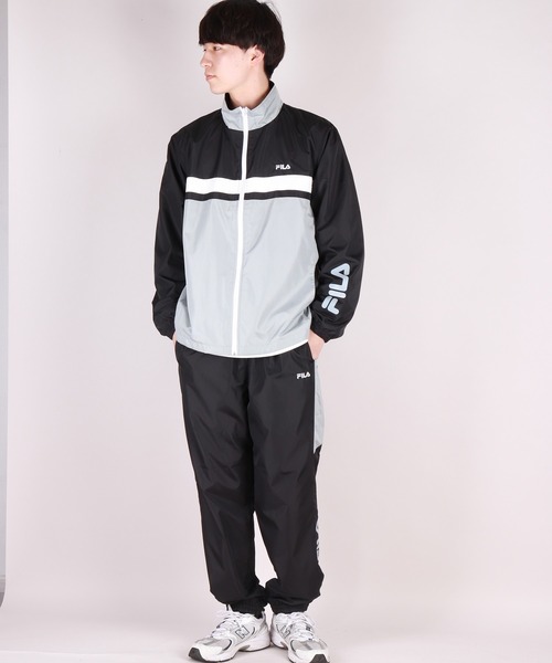 FILA（フィラ）の「FILA 裏メッシュ デュスポ生地 切替ウインドセットアップ（ルームウェア/パジャマ・メンズ・ブラック/ネイビー/ブラック系その他/ネイビー系1/ネイビー系/ネイビー系2/ブラック系その他3/チャコールグレー・M/L/LL）」の2枚目の写真