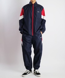週末値下げFILA ネイビー 幾何学模様 セットアップ FILA セットアップ 上 L 下 M ネイビー パープル 幾何学模様