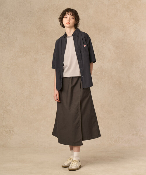 新品タグ付き　DANTON　サイズ36 ダークブラウン　ジャンバースカート STORE EXCLUSIVE】WOMEN'S COTTTON BACK SATEEN WRAP SKIRT