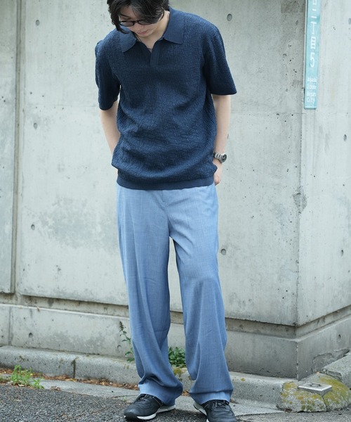 UNION STATION（ユニオンステーション）の「*WEB限定  テーパードリラックスワイドパンツ（スラックス・メンズ・ライトブルー/ブラック/ネイビー・M/L）」の17枚目の写真