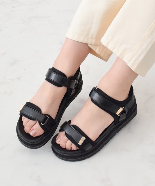 Bridget Birkin（ブリジットバーキン）の「【Bridget Birkin】ダブルベルト厚底スポーツサンダル(552122)（サンダル・レディース・ブラック/アイボリー/ベージュ・S/M/L/LL）」の2枚目の写真