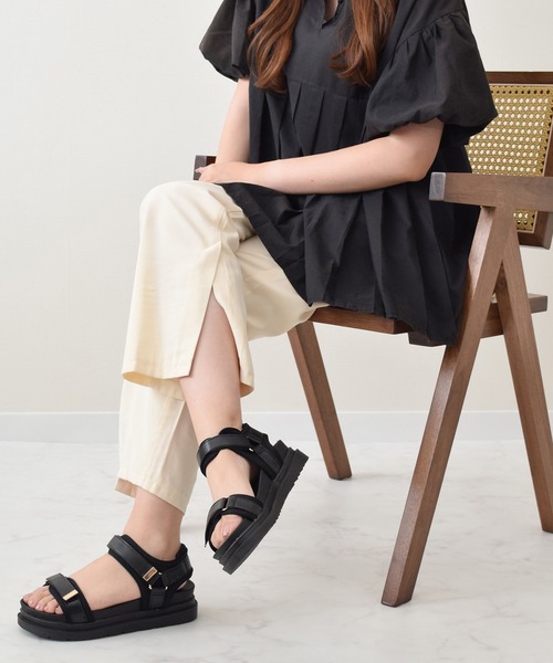 Bridget Birkin（ブリジットバーキン）の「【Bridget Birkin】ダブルベルト厚底スポーツサンダル(552122)（サンダル・レディース・ブラック/アイボリー/ベージュ・S/M/L/LL）」の13枚目の写真