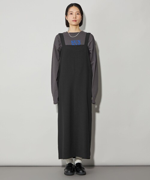CITEN（シテン）の「＜CITEN＞Iラインワイドストラップワンピース（ジャンパースカート・レディース・ブラック/ダークグレー・FREE）」の4枚目の写真