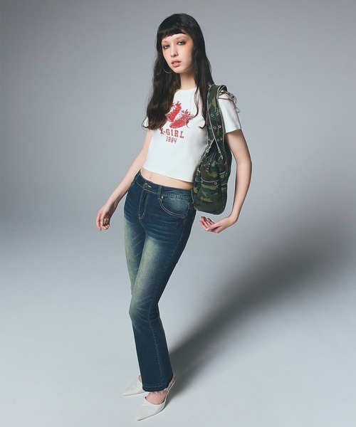 国内配送★X-girl★バタフライ ポケット スキニー デニム 2色 セール】BUTTERFLY POCKET SKINNY DENIM PANTS（デニムパンツ