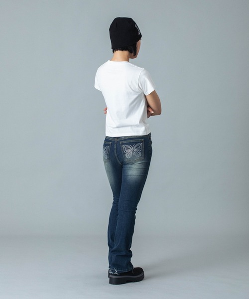 国内配送★X-girl★バタフライ ポケット スキニー デニム 2色 セール】BUTTERFLY POCKET SKINNY DENIM PANTS（デニムパンツ