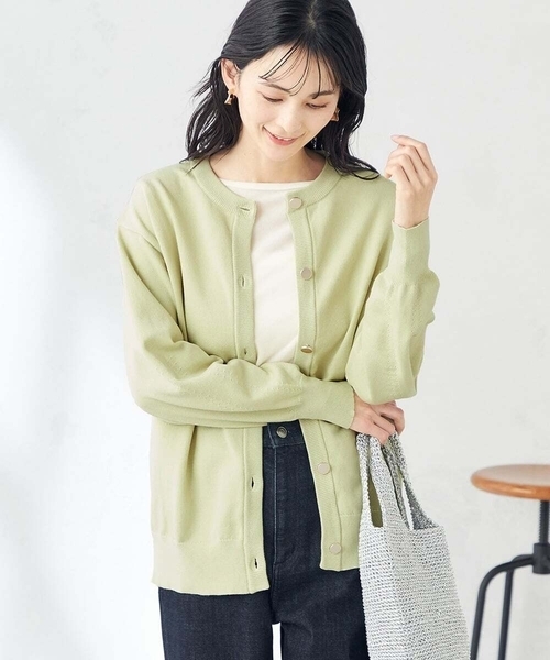 a.v.v(アーヴェヴェ)の「スウェットライククルーネックニットカーディガン(カーディガン/ボレロ・レディース・ミント/グレー系その他/チャコールグレー・36/34/38/40/42)」の1枚目の写真