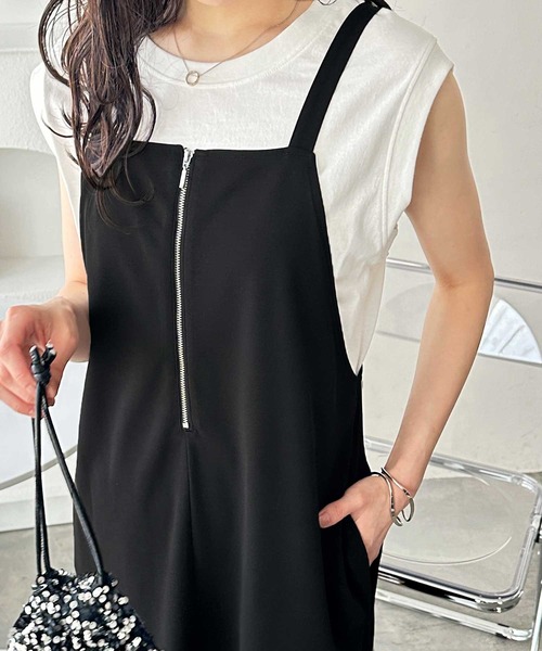 GeeRA（ジーラ）の「【S-XLサイズ展開】ハーフジップカットジョーゼットキャミワンピース（ワンピース・レディース・ベージュ/ブラック・LARGE/X-LARGE/MEDIUM/SMALL）」の7枚目の写真