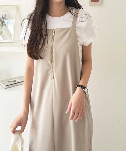 GeeRA（ジーラ）の「【S-XLサイズ展開】ハーフジップカットジョーゼットキャミワンピース（ワンピース・レディース・ベージュ/ブラック・LARGE/X-LARGE/MEDIUM/SMALL）」の18枚目の写真