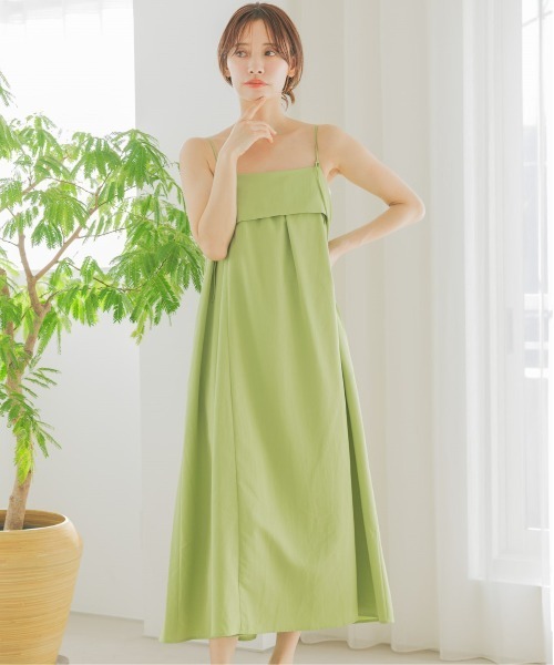 mysty woman(ミスティウーマン)の「2WAYリボンキャミワンピース 328016(ワンピース・レディース・ホワイト/グリーン系その他/ブラック・FREE)」の3枚目の写真