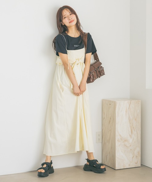 mysty woman(ミスティウーマン)の「2WAYリボンキャミワンピース 328016(ワンピース・レディース・ホワイト/グリーン系その他/ブラック・FREE)」の4枚目の写真