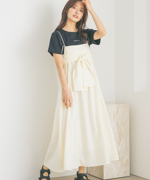 mysty woman(ミスティウーマン)の「2WAYリボンキャミワンピース 328016(ワンピース・レディース・ホワイト/グリーン系その他/ブラック・FREE)」の19枚目の写真