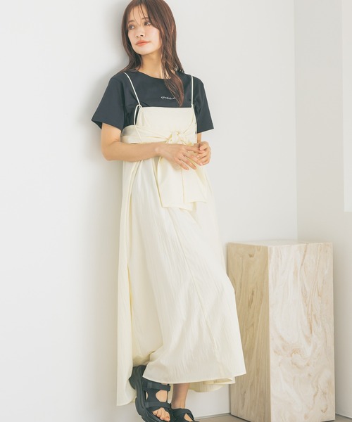 mysty woman(ミスティウーマン)の「2WAYリボンキャミワンピース 328016(ワンピース・レディース・ホワイト/グリーン系その他/ブラック・FREE)」の20枚目の写真