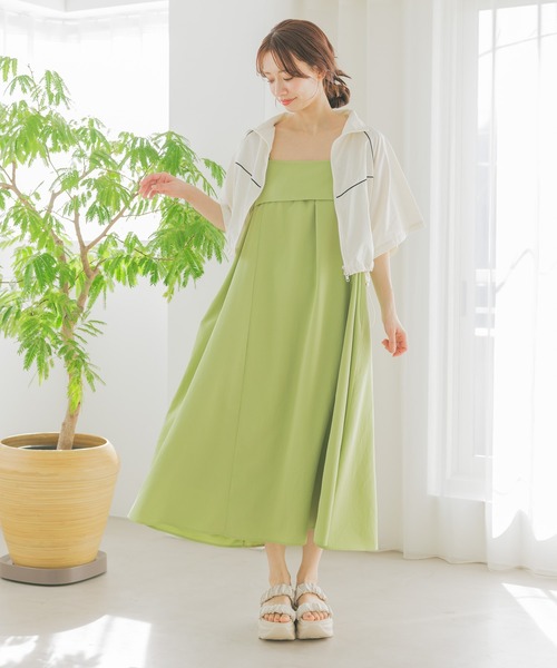 mysty woman(ミスティウーマン)の「2WAYリボンキャミワンピース 328016(ワンピース・レディース・ホワイト/グリーン系その他/ブラック・FREE)」の13枚目の写真