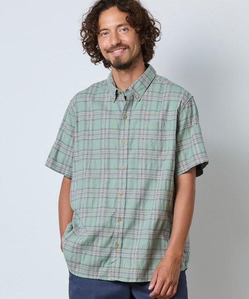 L.L.Bean(エルエルビーン)の「ストーンコースト・ヘンプ・シャツ、スライトリー・フィット(すっきりフィット) 半袖 プラッド 米国フィット・レギュラー(シャツ/ブラウス・メンズ・オレンジ系その他/ブルー系その他/グリーン系その他/ブラウン系その他/ブルー系その他2・LARGE/MEDIUM/SMALL)」の1枚目の写真