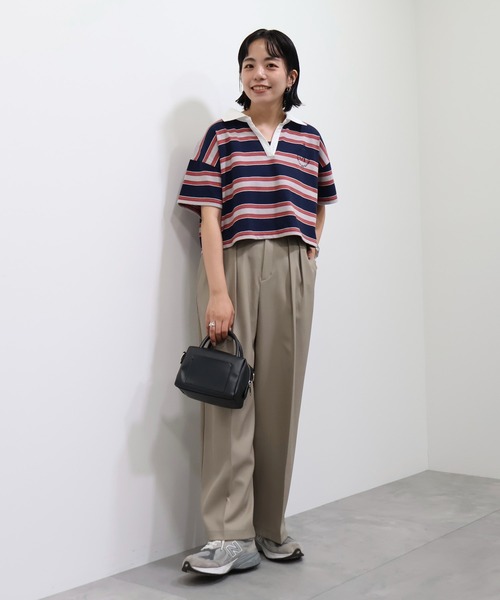 エムブレム刺繍ショートボーダーカットソー セール】エンブレム刺繍ショートボーダーカットソー（Tシャツ