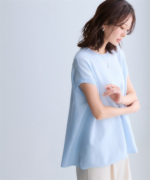 nissen（ニッセン）の「さらっとかるい綿混Aラインフレンチニットトップス【接触冷感・毛玉になりにくい】＜大きいサイズ有＞（ニット/セーター・レディース・ブラック/杢グレー/モカ/イエロー/サックスブルー・S/M/L/LL/3L）」の4枚目の写真