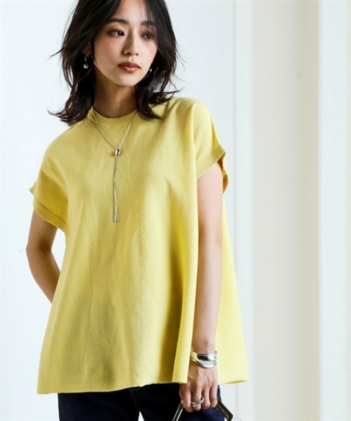 nissen(ニッセン)の「さらっとかるい綿混Aラインフレンチニットトップス【接触冷感・毛玉になりにくい】<大きいサイズ有>(ニット/セーター・レディース・ブラック/杢グレー/モカ/イエロー・S/M/L/LL/3L)」の4枚目の写真