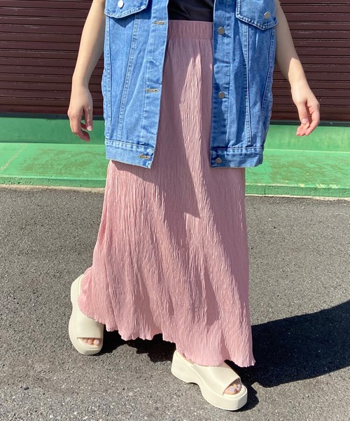 CRB（シーアールビー）の「プリーツIラインロングスカート（スカート・レディース・ブラック/グレー/アイボリー/グリーン/ブルー/ピンク/イエロー/ピンク系その他/ダークグリーン/オレンジ/ブラウン・F）」の16枚目の写真