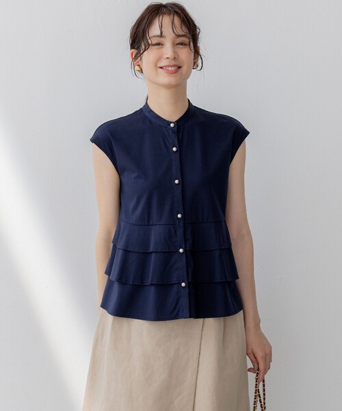 組曲(クミキョク)の「プレーティング天竺ティアード カットソー(Tシャツ/カットソー・レディース・アイボリー系/ネイビー系/サックスブルー系・2/3)」の17枚目の写真