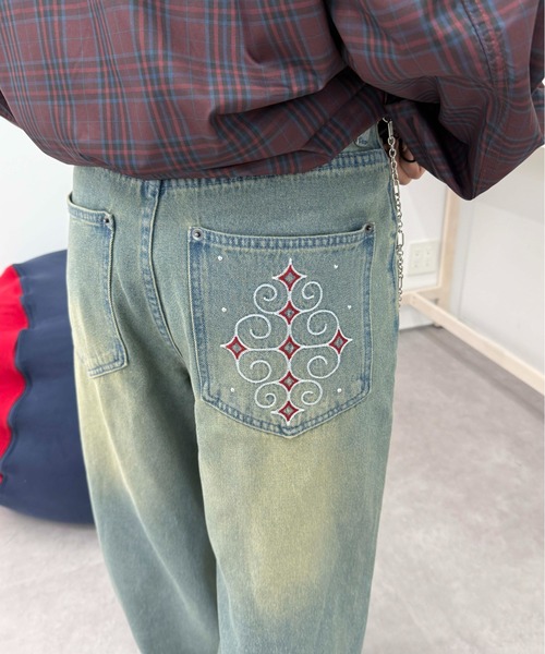 sedacle(セダクル)の「ヒップ配色デザインデニム(デニムパンツ・レディース・ブラック/ライトブルー・LARGE/SMALL/MEDIUM)」の1枚目の写真
