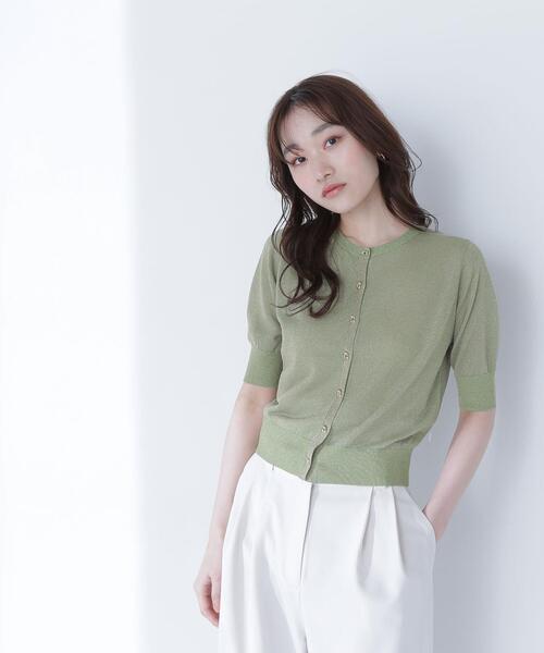 NATURAL BEAUTY BASIC(ナチュラルビューティーベーシック)の「◇ハーフスリーブラメカーディガン(カーディガン/ボレロ・レディース・ブラック/ベージュ/ライトグリーン・FREE)」の3枚目の写真