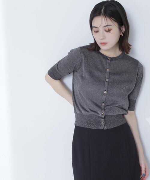 NATURAL BEAUTY BASIC(ナチュラルビューティーベーシック)の「◇ハーフスリーブラメカーディガン(カーディガン/ボレロ・レディース・ブラック/ベージュ/ライトグリーン・FREE)」の1枚目の写真