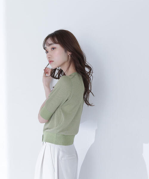 カーディガン ハーフスリーブラメカーディガン レディース NATURAL BEAUTY BASIC カーディガン ハーフスリーブラメ
