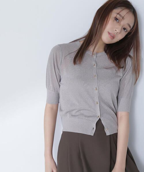 NATURAL BEAUTY BASIC（ナチュラルビューティーベーシック）の「◇ハーフスリーブラメカーディガン（カーディガン/ボレロ・レディース・ブラック/ベージュ/ライトグリーン・FREE）」の2枚目の写真
